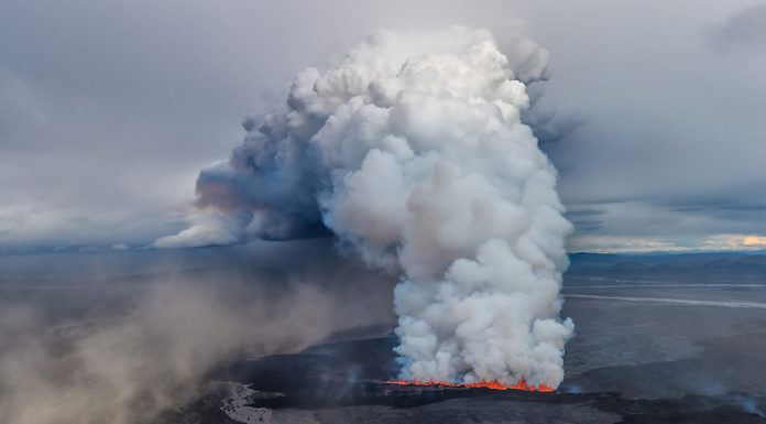 Volcanic eruption in Holuhraun in Iceland
