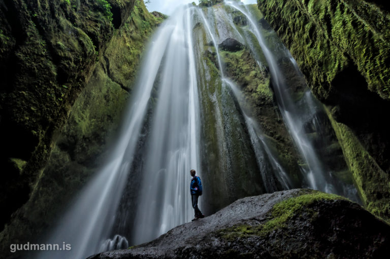 Battle of the camera lens cleaning cloths in Gljúfrabúi waterfall