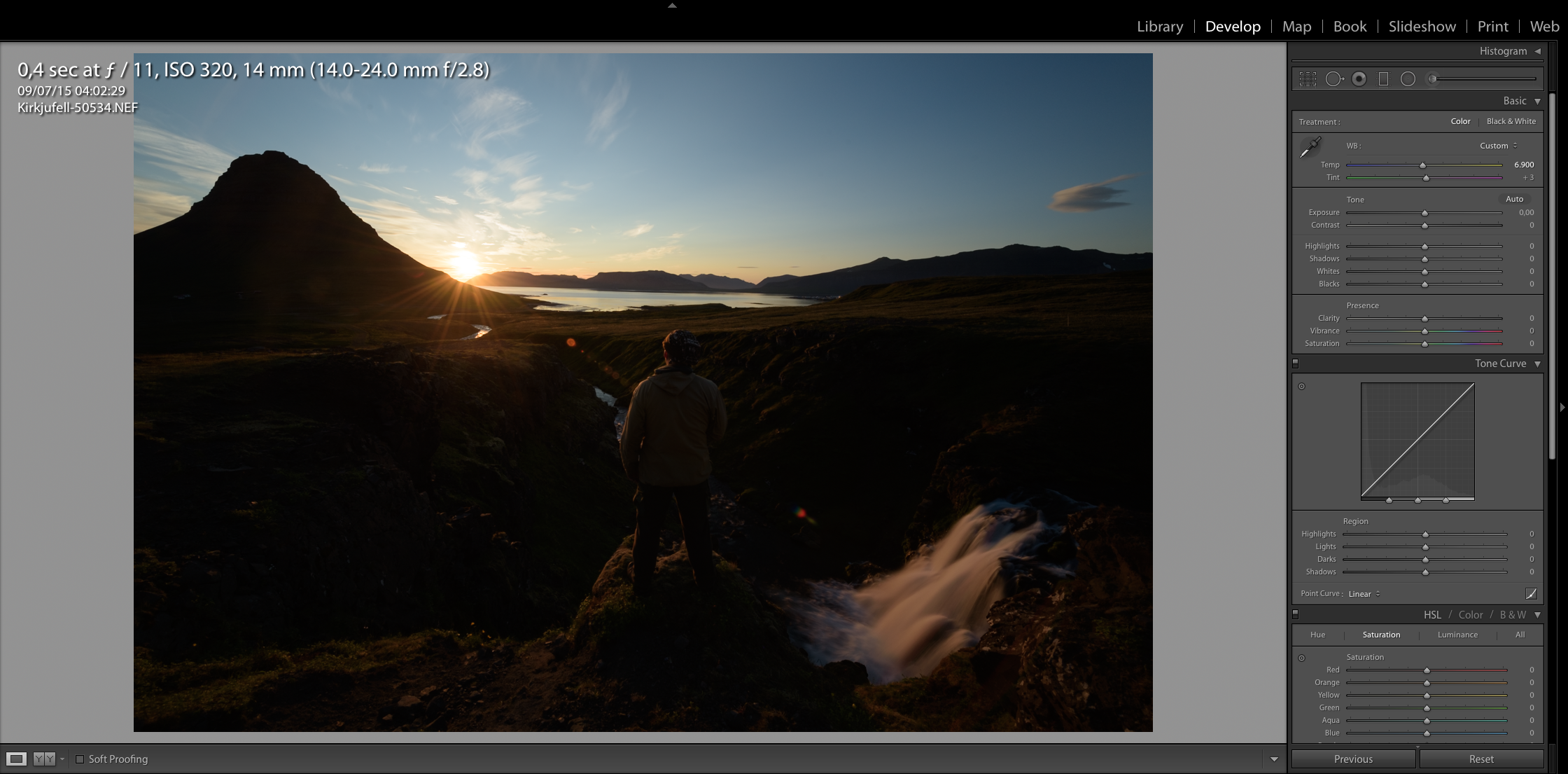 Screenshot from Lightroom before post-processing. 