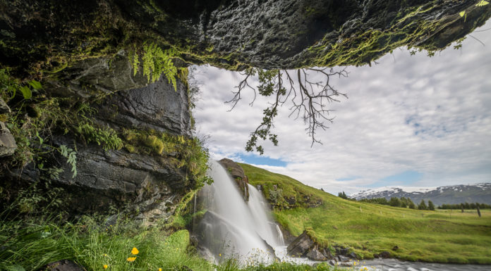 Working the scene at the Gluggafoss waterfall Gluggafoss waterfall